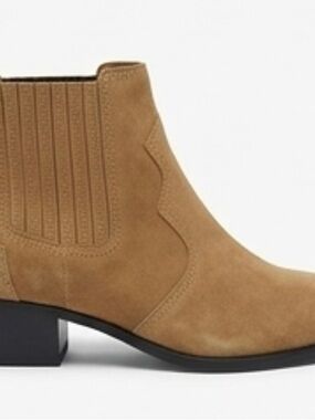 Massimo Dutti Tan Suede Chelsea Booties
